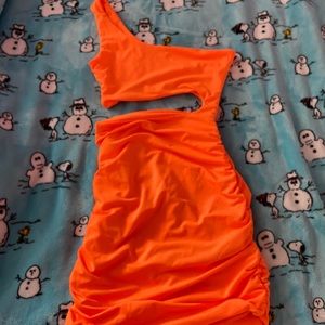 Bright orange bodycon dress with one strap